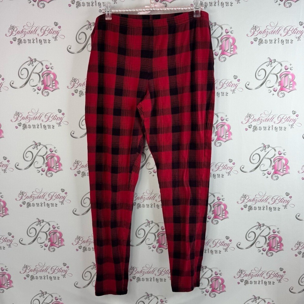 La SENZA pants leggings gingham stripes Red and Black Plaid Fabric